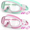 VegoVia Kids Swim Goggles 2 Pack, Anti-Fog UV Protection Wide View Swimming Goggles for kids 3-15 Youth Boys Girls Toddler (Lightgreen/Clear & Pink/Clear)
