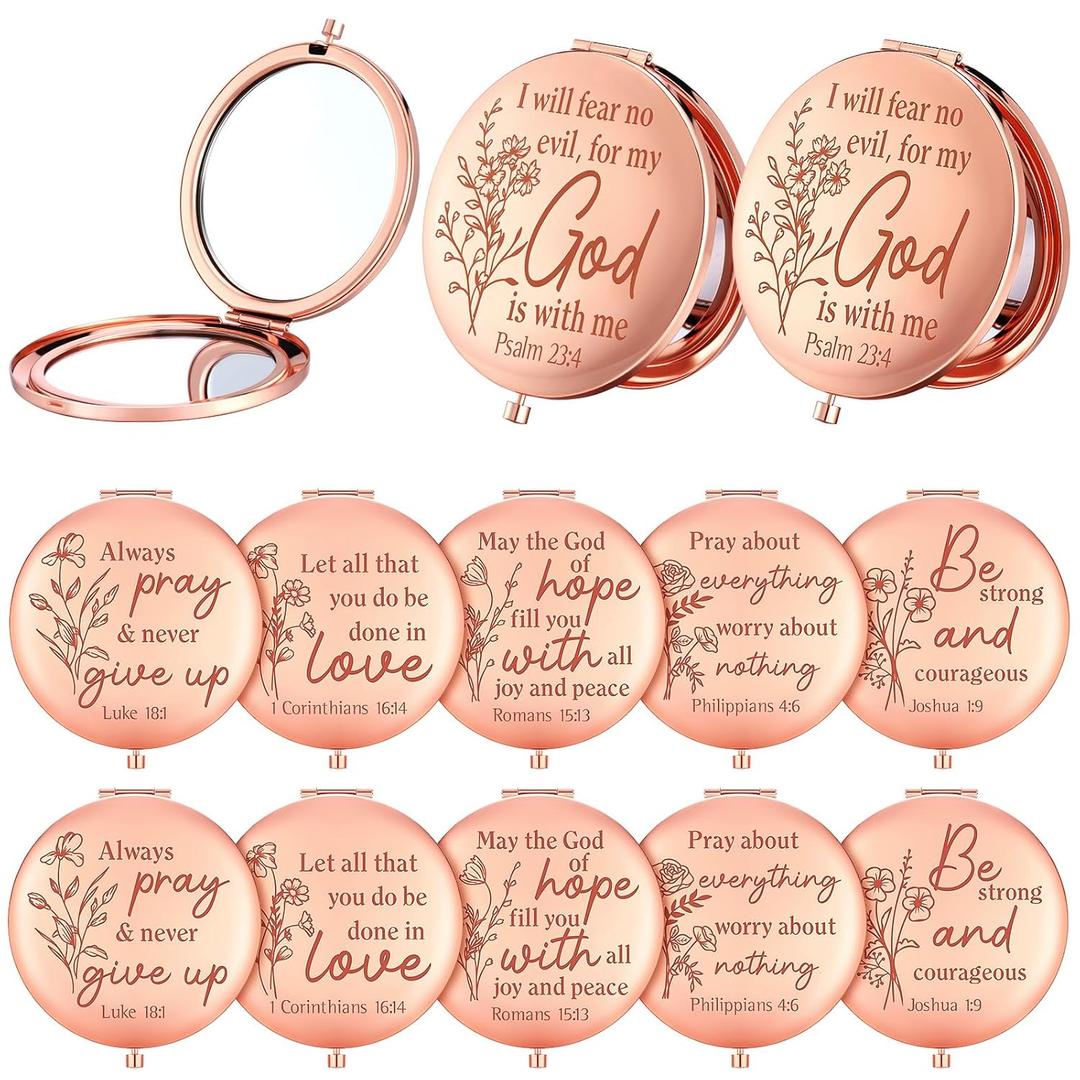 GlikCeil 12 Pcs Christian Gifts Mirror for Women Bulk Bible Verse Makeup Folding Compact Pocket Mirror Inspirational Religious Gift for Mother's Day Coworker Teacher Employee Travel Church Party
