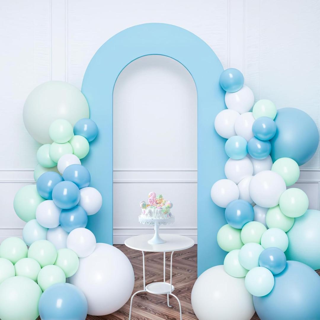 Babenest 7.2Ft Spandex Open Arch Backdrop, Fitted Double-Sided U-Shaped Wedding Arch, Round Top Chiara Stand Cover for Ceremony, Baby Shower, Birthday Party Decoration (Baby Blue)