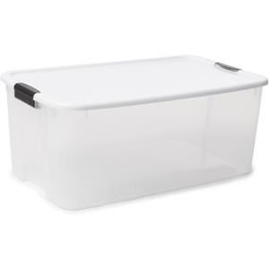 Sterilite Ultra Latching Box, Storage Bins with Lid, Clear Plastic, 116 Quart - Heavy-Duty Organizing Containers for Closet, Bathroom, and Office