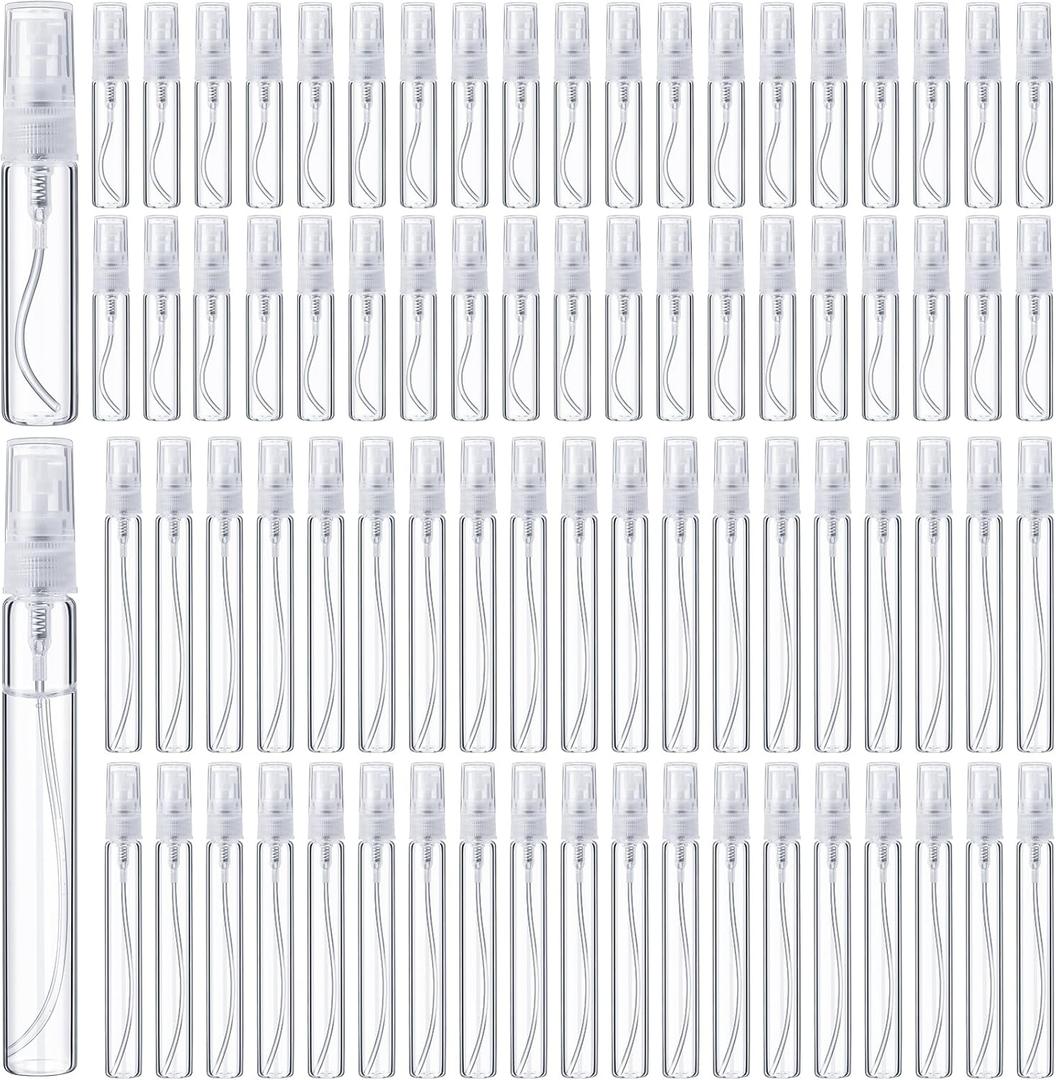 Tanlade 300 Pcs 5ml/10ml Mini Spray Bottles Refillable Clear Glass Travel Perfume Atomizer Mouthwash Bottle Cologne Small Sample Containers for Essential Oils, Retailers