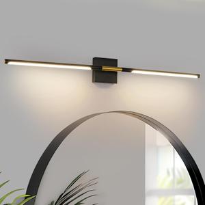 47 Inch Bathroom Light Fixtures, 28W 3CCT Dimmable Black and Gold LED Vanity Lighting Fixtures Over Mirror, 360 Rotatable Modern Bathroom Vanity Light Bar, AD-W9465-L120-BK