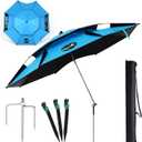 7.2 ft Beach Umbrella for Sand, Portable Windproof UV Protection Sunshade Sturdy Patio Umbrella with Anchor Carry Bag for Beach Garden Pool Outdoor Fishing