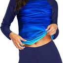 Daci Women Two Piece Rash Guard Long Sleeve Swimsuits UV UPF 50+ Swim Shirt Bathing Suit with Boyshort Bottom Large, Blue Gradient2