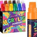 miikoul 12 Colors Jumbo Graffiti Markers, Large 15mm Felt Tip Permanent Acrylic Paint Pens Colored Markers for Rock Painting, Wood, Canvas, Glass, Plastic, Ceramics, Fabric and Outdoor Paintings
