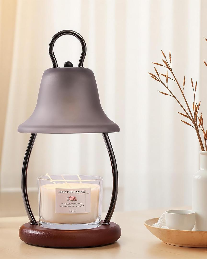 Candle Warmer Lamp with Timer & Dimmer - Electric Candle Light Warmer for Jar Candles, Adjustable Brightness, 2 Replacement Bulbs Included (Black)