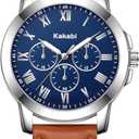 Mens Watches Leather Watch Analog Quartz Watch for Men, Classic Roman Numeral Dress Watch for Business Casual, Luminous Hands Mens Wrist Watches, 3ATM Waterproof Watch Gifts for Men (K7601S-BlueBrown)