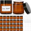 30 Pcs 4 oz Glass Jars with Lids, Amber Glass Jars with 40 Labels & 10 Spatulas, Inner Liners, LeakProof, UV-Protective,Round Glass Containers for Essential Oils, Spices, Candle Making,DIY