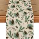 Artoid Mode Pine Cone Leaves Stars Merry Christmas Table Runner, Seasonal Winter Green Kitchen Dining Table Decoration for Home Party Decor 13x108 Inch (Beige)