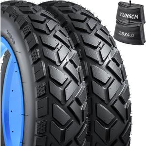 YUNSCM 2-PCS 26" Heavy Duty Fat E-Bike Tires 26 x 4.0/102-559 and 2-PCS 26"x4.0" Bike Tubes Scharder Valve Compatible with 26x4.0 26x4 E-Bike All-Terrain Directional Tread Bicycle Tires and Tubes