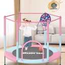 BLUERISE 55IN 6FT Toddler Trampoline for Kids Indoor Outdoor Play for Kids Trampoline Basketball Hoop Attachment with Enclosure Net Easy to Assemble