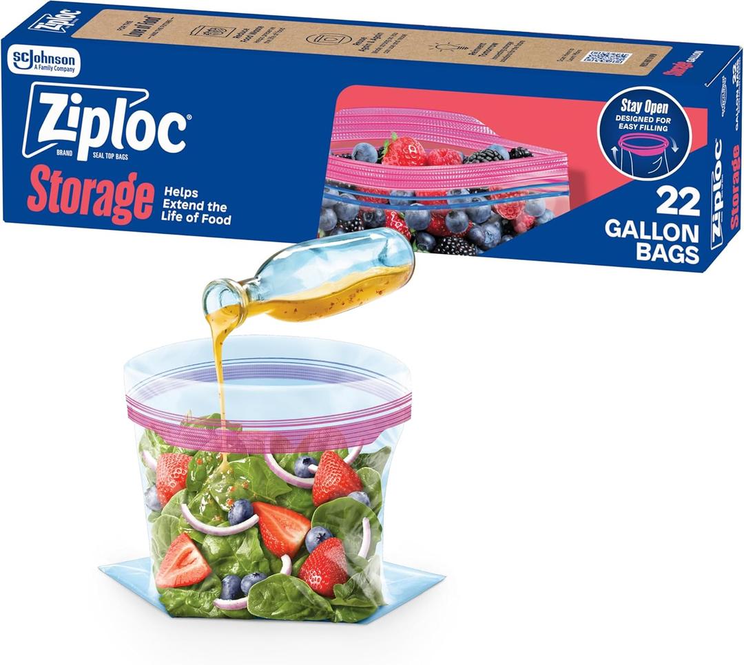 Ziploc Gallon Food Storage Bags, Stand-Up Bottom, Easy to Fill, 22 Count (Packaging May Vary)