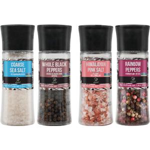Soeos Spice Seasoning Set of 4, 9.8oz(277.82g), With Integrated Grinders, Salt and Pepper Grinder Set, Pure and Fresh Perfect for BBQ Seasoning Gift Set, Grilling Spice, Herb, Spice & Seasoning Gifts
