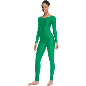 Women's Long Sleeve Unitard Dance Costume Spandex Full Body Suits One Piece Jumpsuits (Green) XL