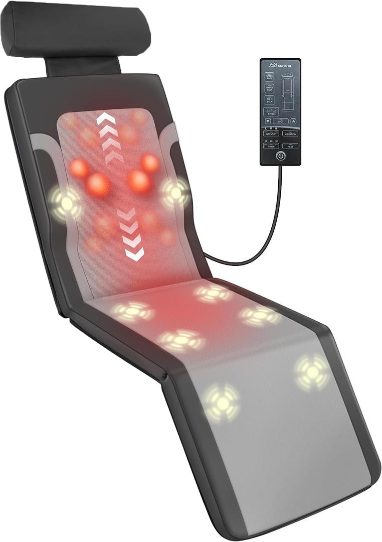 Snailax Shiatsu Back Massage Mat with Heat, Vibration Full Body Massage Mat for Sofa, Recliner,Bed, Deep Kneading Back Massage Pad with Foldable & Flexible Pillow, Mother's Day Gifts for Women Wife
