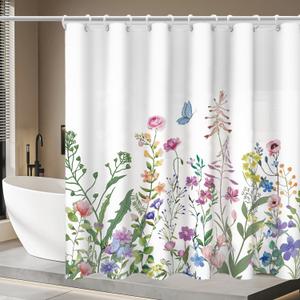 Floral Shower Curtain,Flower Shower Curtain,Waterproof Curtain with 12 Hooks - Modern Watercolor Bathroom Decor, Colorful Shower Curtains,72x72 Inches,Rustproof Hooks & Anti-Cling Design (Autumn)