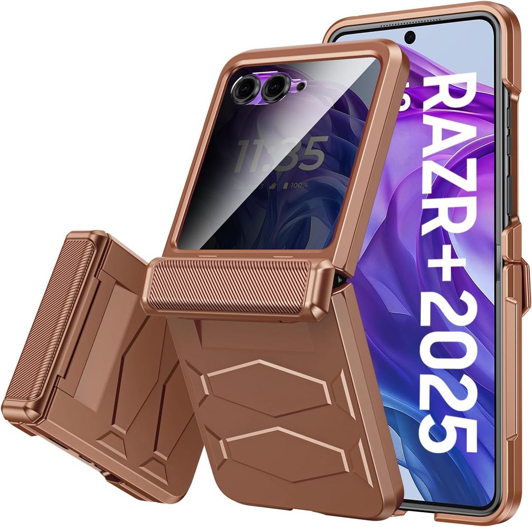 Vizvera for Motorola Razr+(Plus) 2025 Case with Hinge Cover,Built-in Privacy Screen Protector Shockproof All-Inclusive Smartphone Cover Wireless Charging for Motorola Razr+(Plus) 2025(MOCA)