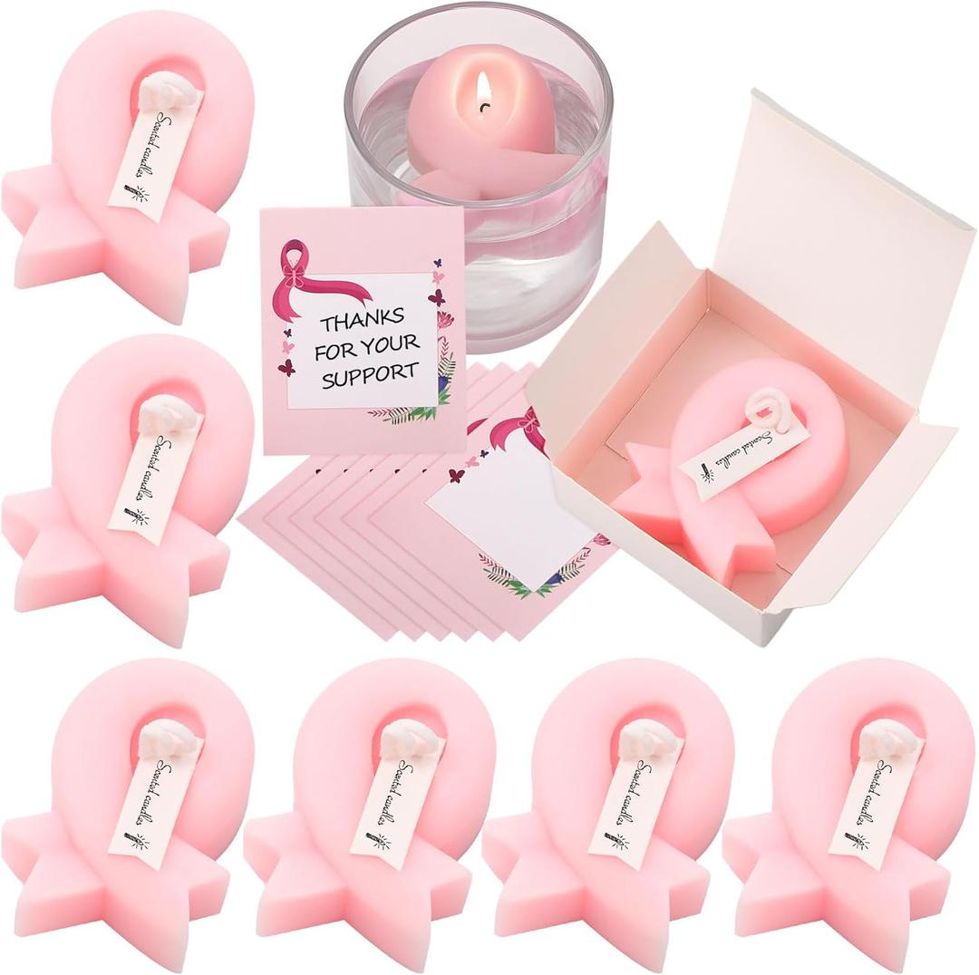 6 Pcs Breast Cancer Awareness Candles for Women Pink Ribbon Cancer Care Gifts Soy Wax Handmade Scented Pink Candles Survivor Chemo Care Awareness Accessories Gifts with 6 Cards (2.36 Inch)