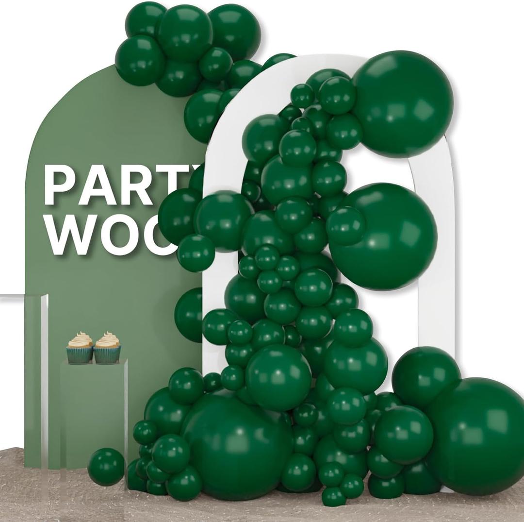 PartyWoo Dark Green Balloons 155 pcs Green Balloons Hunter Green Balloons Different Sizes Pack of 18 12 10 5 Inch Emerald Green Balloon Arch Kit Garland as Christmas Jungle Party Decorations Green-Y56