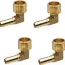 4 Pcs Brass 90 Degree Elbow, 3/8 Inch Hose Barb to 1/2 Inch NPT Male Barbed Elbow Fitting for Low-pressure,Fuel,Air and Non-potable Water Chilling Application