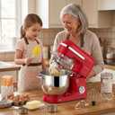 6in1 Stand Mixer with 6.5 Quart Bowl, 660W 10+p Speeds Kitchen Food Mixer Tilt-Head Bread Dough and Cake Mixers for Home Daily Use (Red)