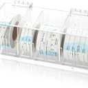 Adjustable Label Dispenser 4 Disks Sticker Roll Holder Acrylic Sticker Dispenser 9" x 3.5" x 3.5" Dissolvable Food Label Sticker Holder Organizer Label Stand for Date Sticker Label DesktopNo Label