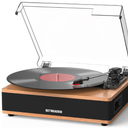 Vinyl Record Player Bluetooth Turntable with Built in Stereo Speakers Belt Drive 3 Speeds Turntables for Vinyl Records Support RCA Output, Aux in, Auto Stop Walnut Wood
