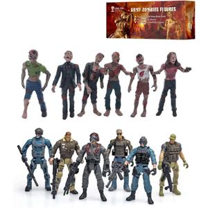 LIVELYOU Army Men VS Zombie Action Figure Toys Realistic Battle Scene Zombie Playset Collections Christmas Halloween Toys Gifts Decoration for Boys Adults Kids (12PCS) (Blue;black;red)
