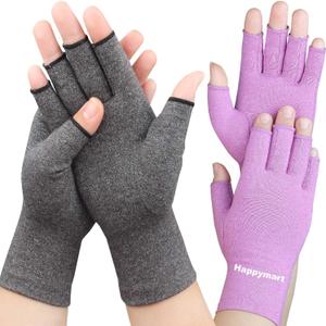 2 Pairs Arthritis Gloves for Women for Pain, Compression Gloves for Carpal Tunnel Relief, Rheumatoid Osteoarthritis, Fingerless Gloves for Women and Men, Typing (Grey + Purple, Medium)