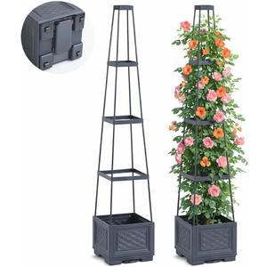 2PCS Rolling Raised Garden Bed Tomato Planter with Trellis, 57" Self-Watering Tomato Cage Planters Box for Climbing Plants Vegetable Flower Patio Garden Balcony Outdoor & Indoor (with Wheels)