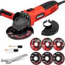 SHALL 4-1/2 Inch 11000 RPM Angle Grinder 4Amp with 2 Guards, 3 Cutting Discs, 3 Grinding Wheel, Non-Slip Handle, Wrench and Carbon Brush for Metal and Wood