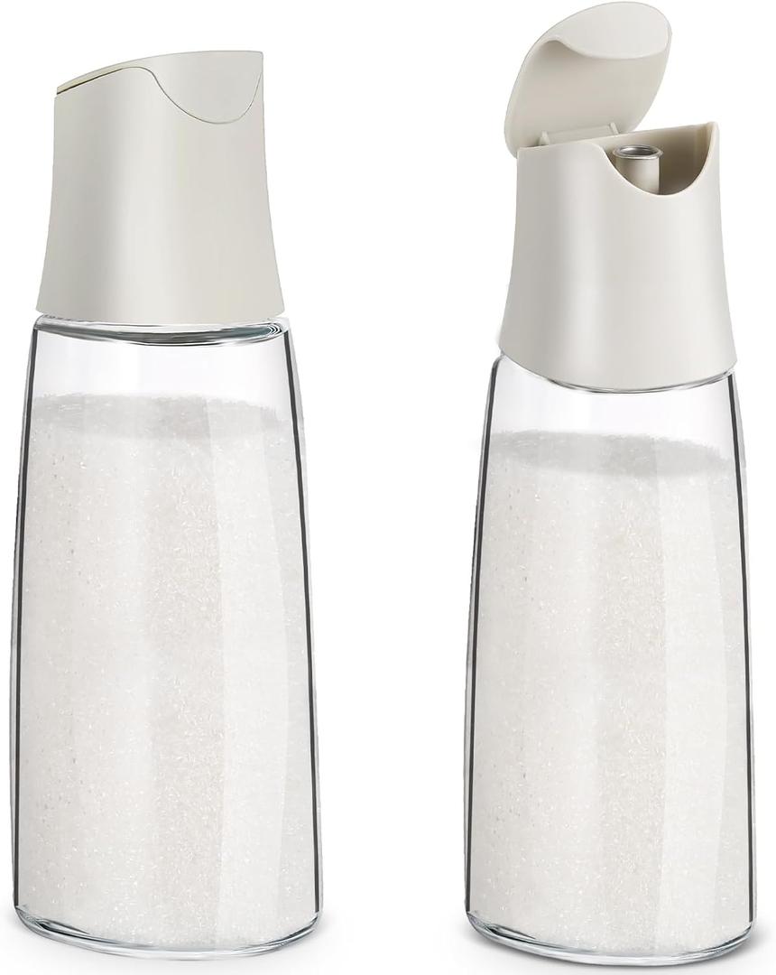 Baderke 2 Pcs Glass Sugar Dispenser with Pour Spout, 15 oz Glass Sugar Container Dispenser for Coffee Bar Accessories for Coffee, Tea and Baking