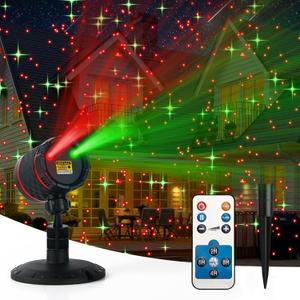 Christmas Laser Projector - Red and Green Starry Outdoor Garden Light with Remote Control for Xmas Holiday Decoration New Year Party Show (Twinkling Star-Red+Green)