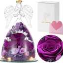 Emibele Mother's Day Angel Rose Gifts for Mom Grandma, Preserved Real Rose in Glass Angel Figurines, Eternal Flower Rose Gifts for Women on Birthday Valentines Anniversary Thanksgiving, Purple