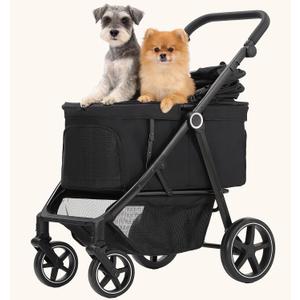 Dog Stroller for Medium Large Dogs up to 66lbs,Pet Stroller for 2 Small Dogs with Adjustable Handle & Canopy, Foldable,Storage Organizer