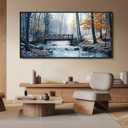 yiijeah Extra Large Living Room Wall Art - Modern Wall Decor for Bedroom Office Decor Mountain Forest Landscapes Village Bridge Painting Framed Canvas Prints Ready to Hang Pictures Home Decor (Blue Gray)