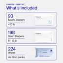 Coterie Baby Wipes + Diapers Kit, Size 1 (198 Count) & Size Newborn Diapers (93 Count), 4 Pack (224) Wipes with 99% Water, Plant Based Materials, Hypoallergenic for Sensitive Skin, Baby Essentials
