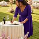 CLOCOR Women's Plus Size Midi Dress 3/4 Sleeve A-Line Swing Dress V Neck Flowy Casual Dresses (Purple, XXL)