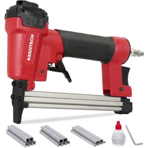 KEENTECH Pneumatic Staple Gun 20 Gauge, T50 Upholstery Staple Gun with 3780pcs 3/8" Crown Staples 1/4"-5/8", Ready-to-Use Air Staple Gun Set with Safety Trigger for Wood, Upholstery, Fabric, Leather