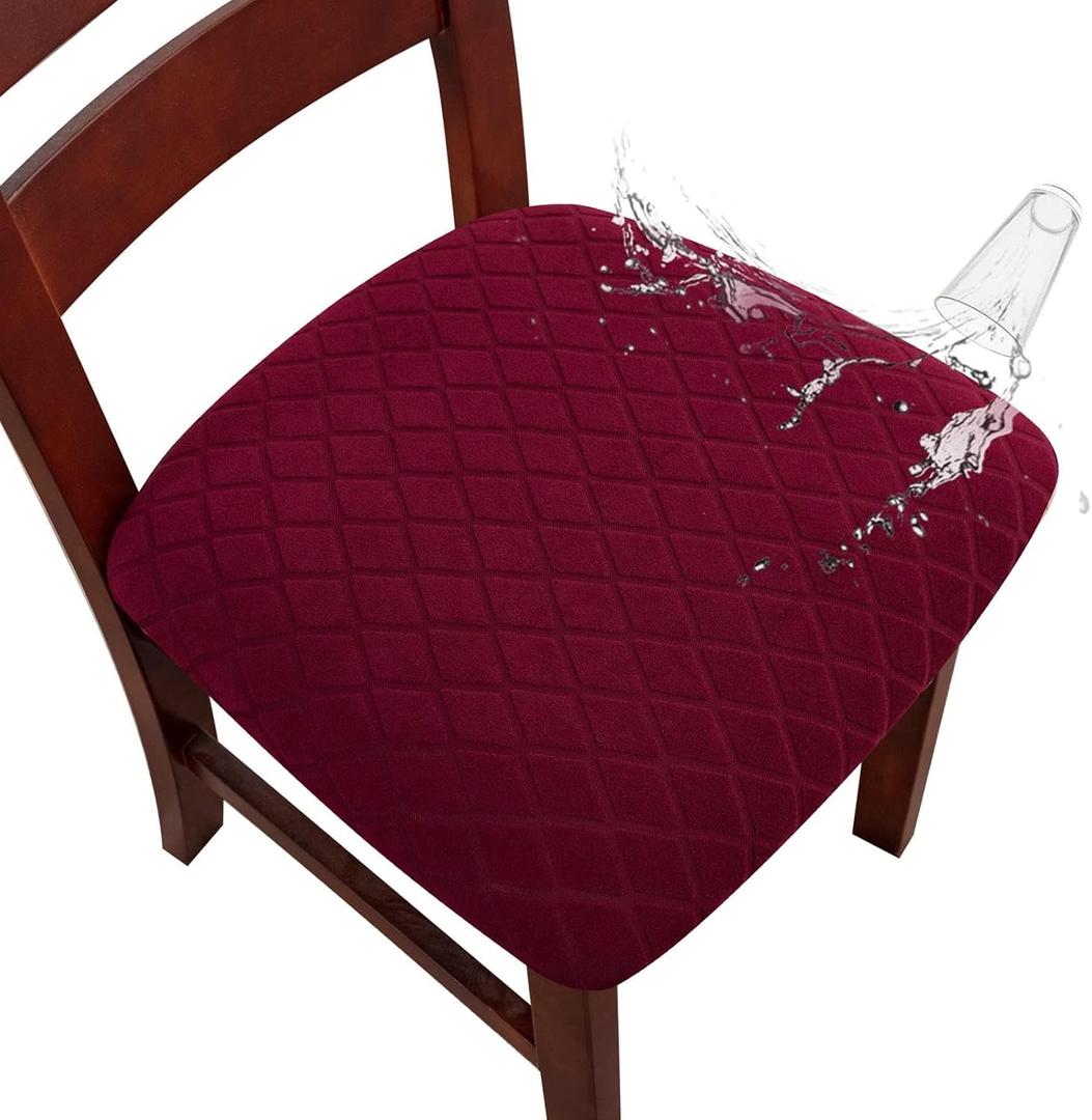 Genina Waterproof Seat Covers for Dining Room Chairs, Stretch Chair Covers Removable Washable Dinning Room Kitchen Chair Seat Cushion Slipcovers (Argyle-Wine Red, 6 PCS)