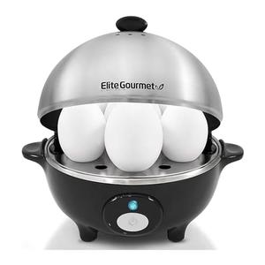 Elite Gourmet EGC-508 Rapid Egg Cooker, 7 Easy-To-Peel, Hard, Medium, Soft Boiled Eggs, Poacher, Omelet Maker, Auto Shut-Off, Alarm, 16-Recipe Booklet, Stainless Steel