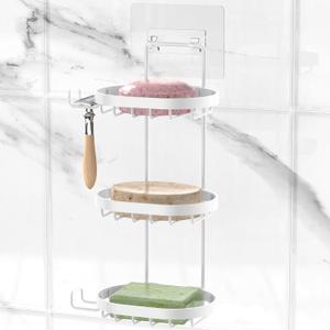 MASADI 3 Tier Soap Dish Holder, Soap Bar Holder with Hooks, Shampoo Bar Caddy for Shower Wall, Razor Holder for Shower, Bar Soap Container 304 Stainless Steel, Bathroom(White)