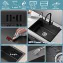 19.7 x 17.7 Inch Black Drop In Kitchen Sink,Stainless Steel Topmount Single Bowl Sink,Large Capacity Utility Workstation Sink With Soap Dispenser & Drain Basket