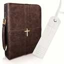 Bible Cover, Discreet & Elegant Bible Case, Brown PU Leather Bible Cover, Cross Design Bible Bags, Strong and Sturdy Book Case, Includes Premium Bookmark (Brown)