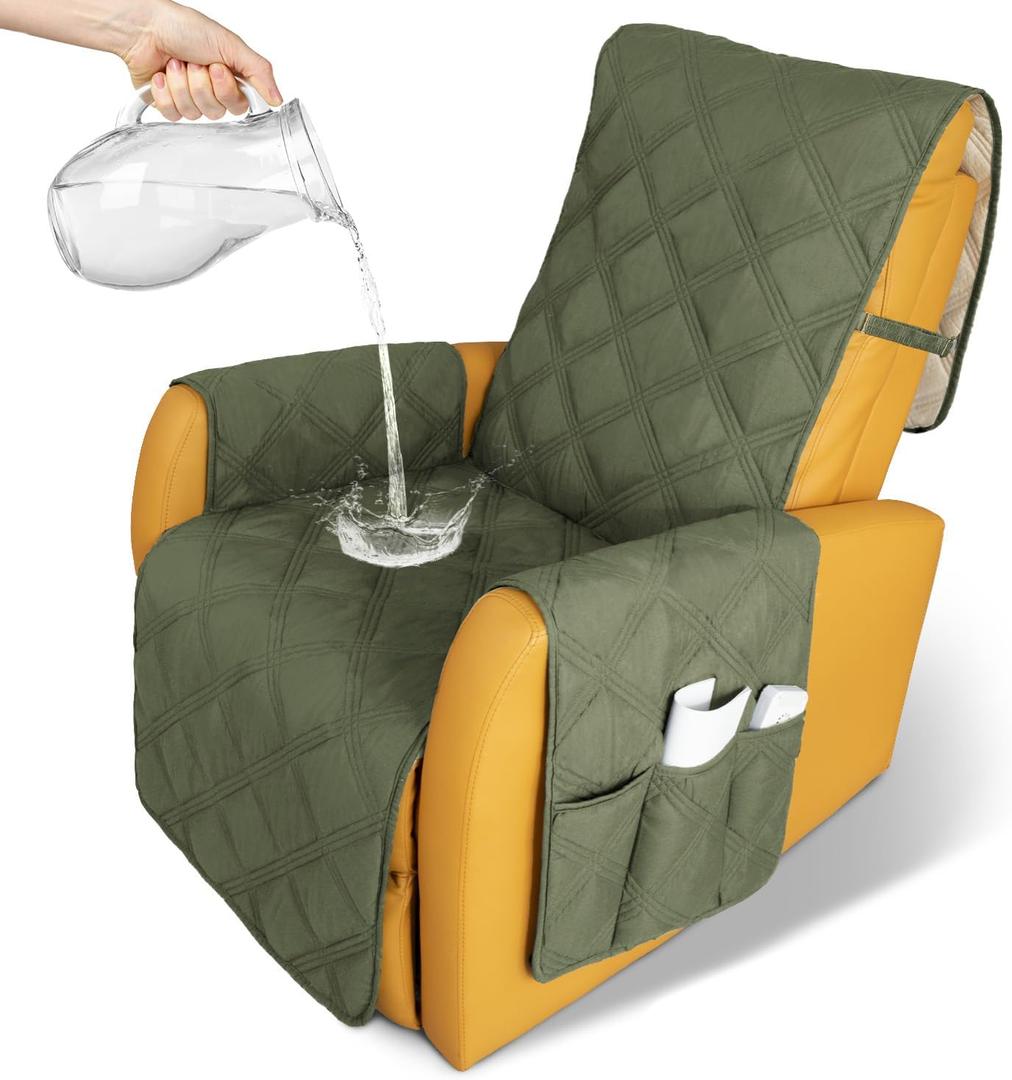 CHHKON Recliner Chair Covers Waterproof with Anti-Skip Furniture Protector Sofa Slipcover for Children, Sofa Covers for Dogs (Green, 23'')