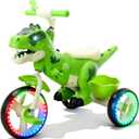 NMM Dinosaur Tricycle for Toddlers, Kids Trike with Music, LED, Tricycles for 3-5 Year Olds, for Rider, Big Wheel, Storage Basket, Horn, Toddler Bike for Boy, Dinosaur Toys for Kids 2-4 4-7