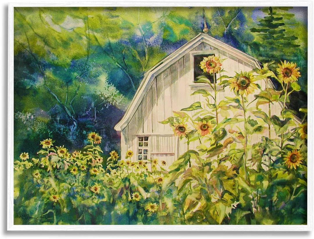 Stupell Industries Peaceful Sunflower Field Countryside Woodlands Barn, Design by MB Cunningham (30L" x 24W")