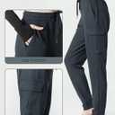 Women's Fleece Cargo Joggers - Multi-Pockets, Elastic Drawstring Waist, Warm Winter Daily Wear (S)