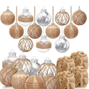 28 Pcs Burlap Christmas Ornaments Farmhouse Rustic Christmas Tree Ornaments Decoration Hanging Boho Ball Ornament Burlap Garland Ribbon for Xmas Holiday Party (Simple Style)