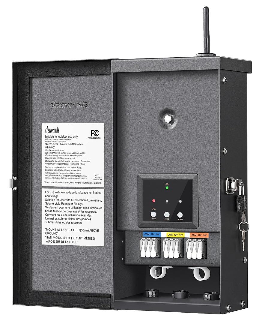 DEWENWILS 300W Low Voltage Landscape Transformer WiFi with 3 Zones, Outdoor Smart Low Voltage Transformer, 120V AC to 12/14V AC, Compatible with Alexa & Google Assistant, for Landscape Lighting